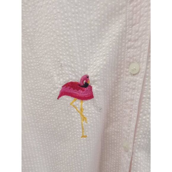 Victoria Jones double layered pink, pinstripe, flamingo, short sleeve, button do - Picture 3 of 6
